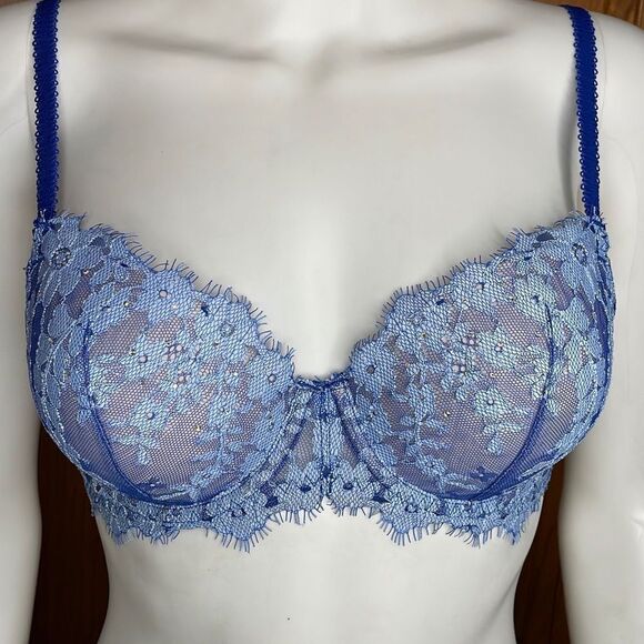 Victoria’s Secret Dream Angels Lined Demi Bra 32D Royal Blue - Picture 1 of 6